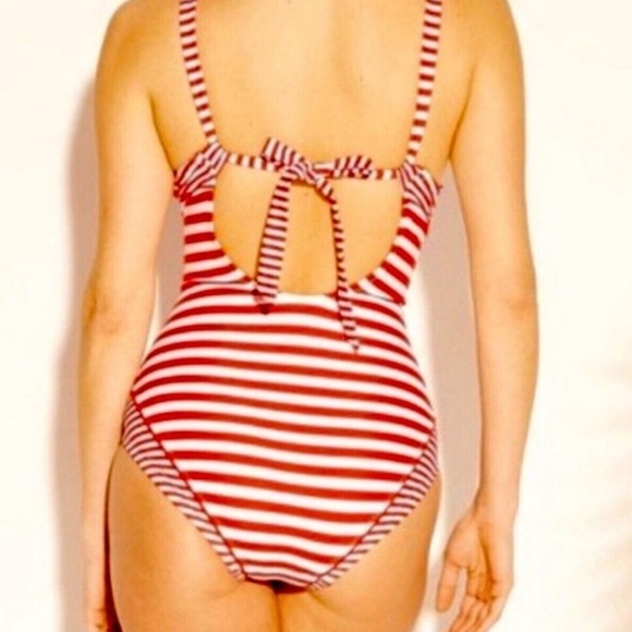 Kona Sol Red & White Striped One-Piece Swimsuit | Tie Back | Size Small - Picture 2 of 6